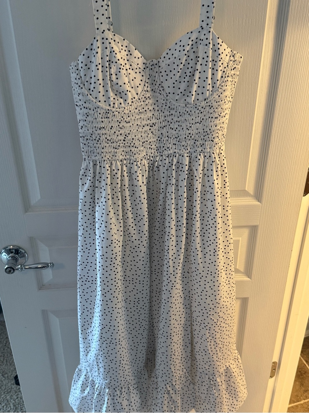 Vici White with Black Polka Dot Midi Dress